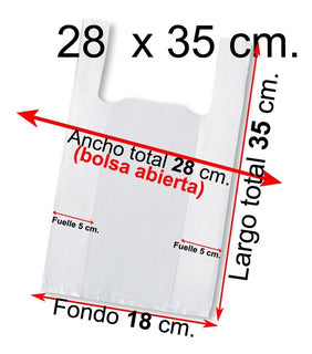 Bolsa camiseta mini 28x35 blanca x 100 unid